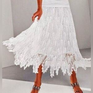 RAVIYA crocheted white smocked sleeveless boho dress or skirt lined NEW size L